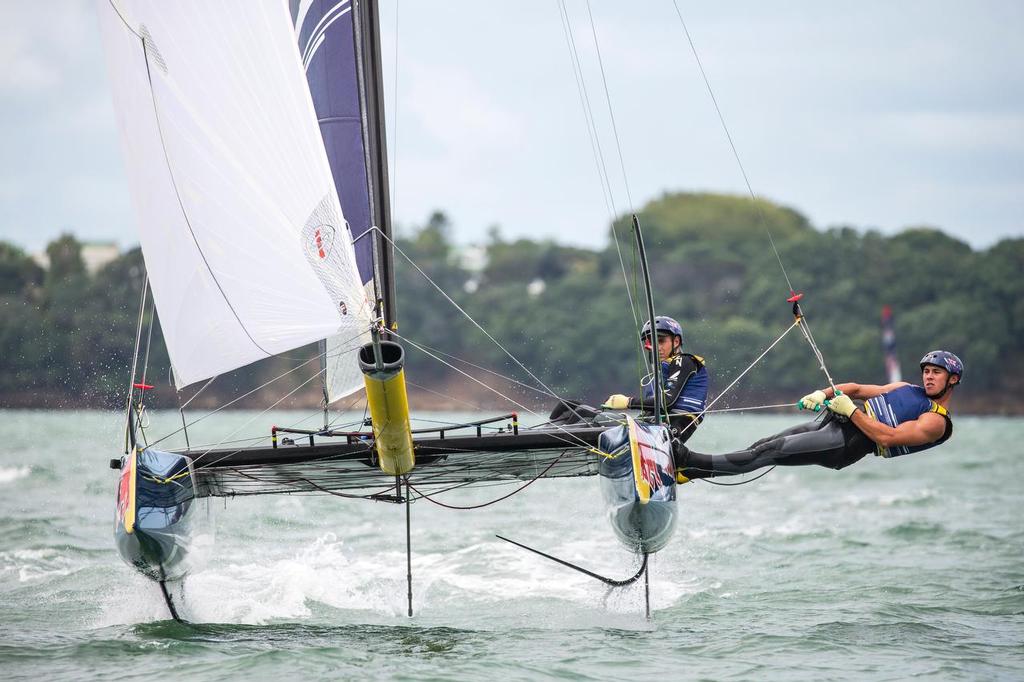 Young Sailors train in practice during Foiling Generation on the Waitemata Harbour in Auckland, New Zealand on March 2, 2016  © Red Bull Content Pool
